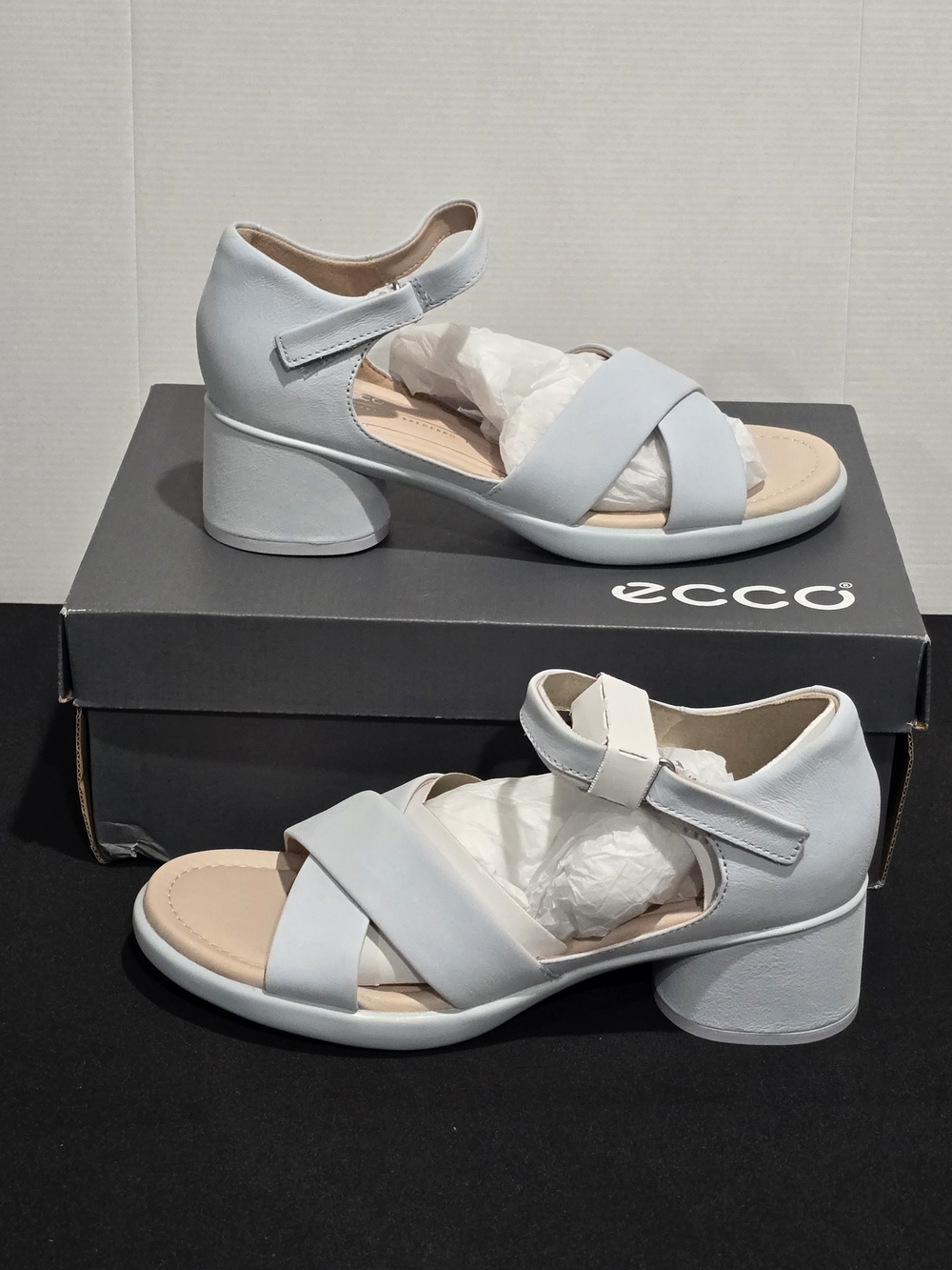 NEW ECCO Sculpted LX 35 Blue / Air Leather Block Heel Sandals